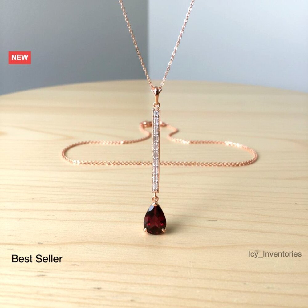 14k Rose Gold Diamond Garnet Pendant Necklace Elegant Fine Jewelry Gift